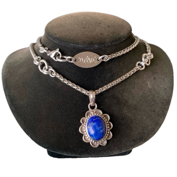 925 sterling silver lapis charm on stainless steel chain necklace boho stone - Picture 10 of 10